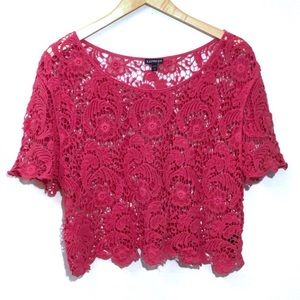 EXPRESS Pink Cropped Floral Crochet Top Size Large